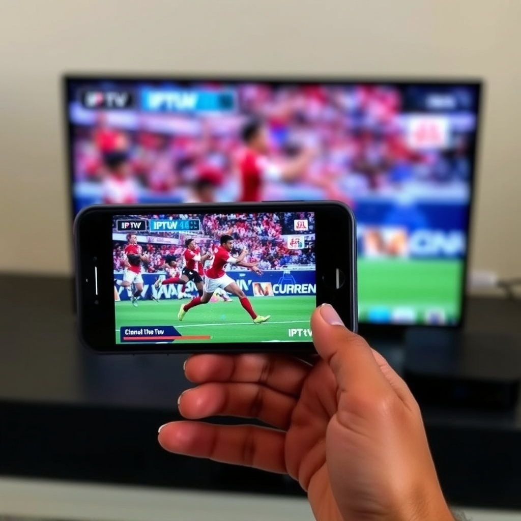 IPTV setup guide for iPhone and iOS showing multi-device streaming