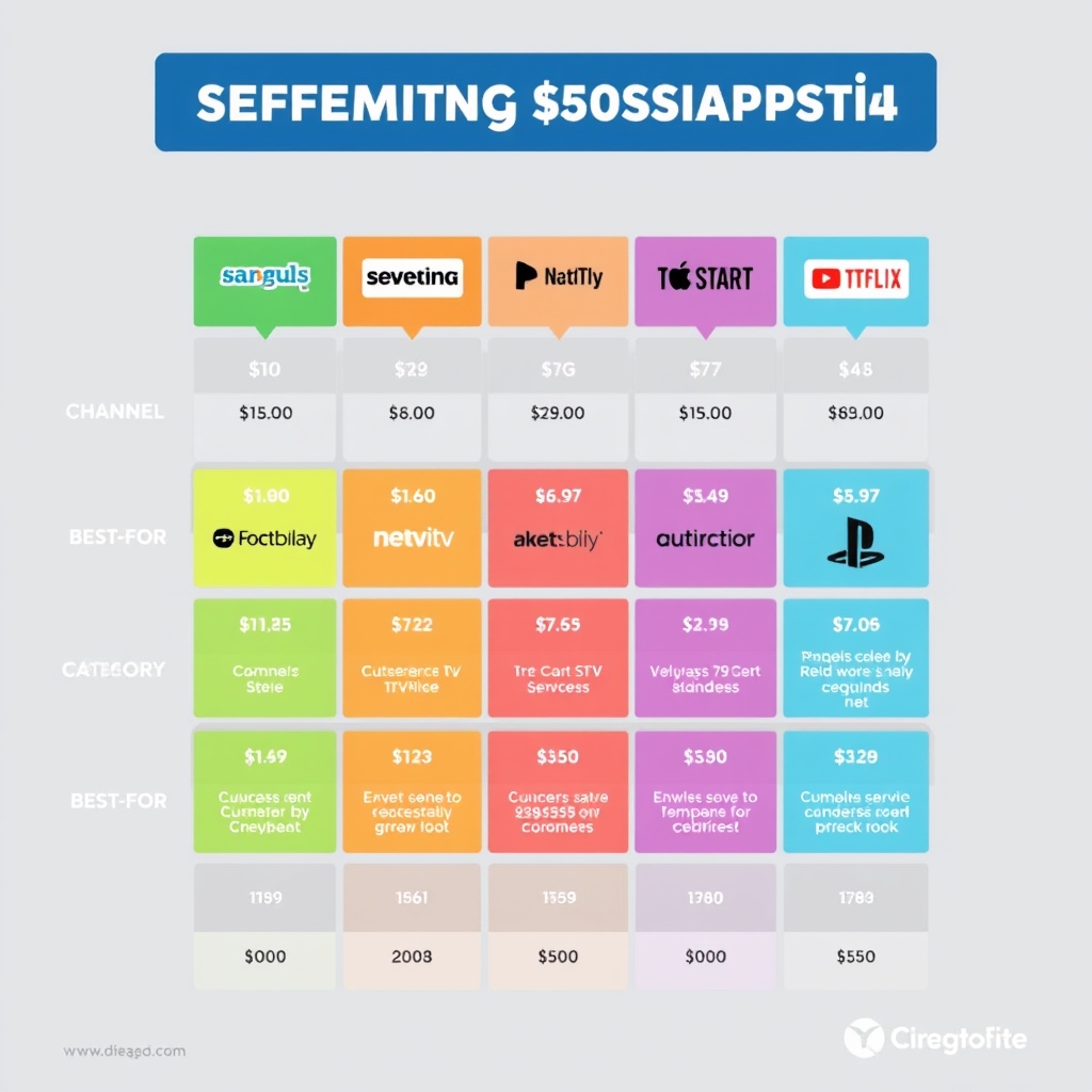Comparison infographic of cheapest legal live TV streaming services