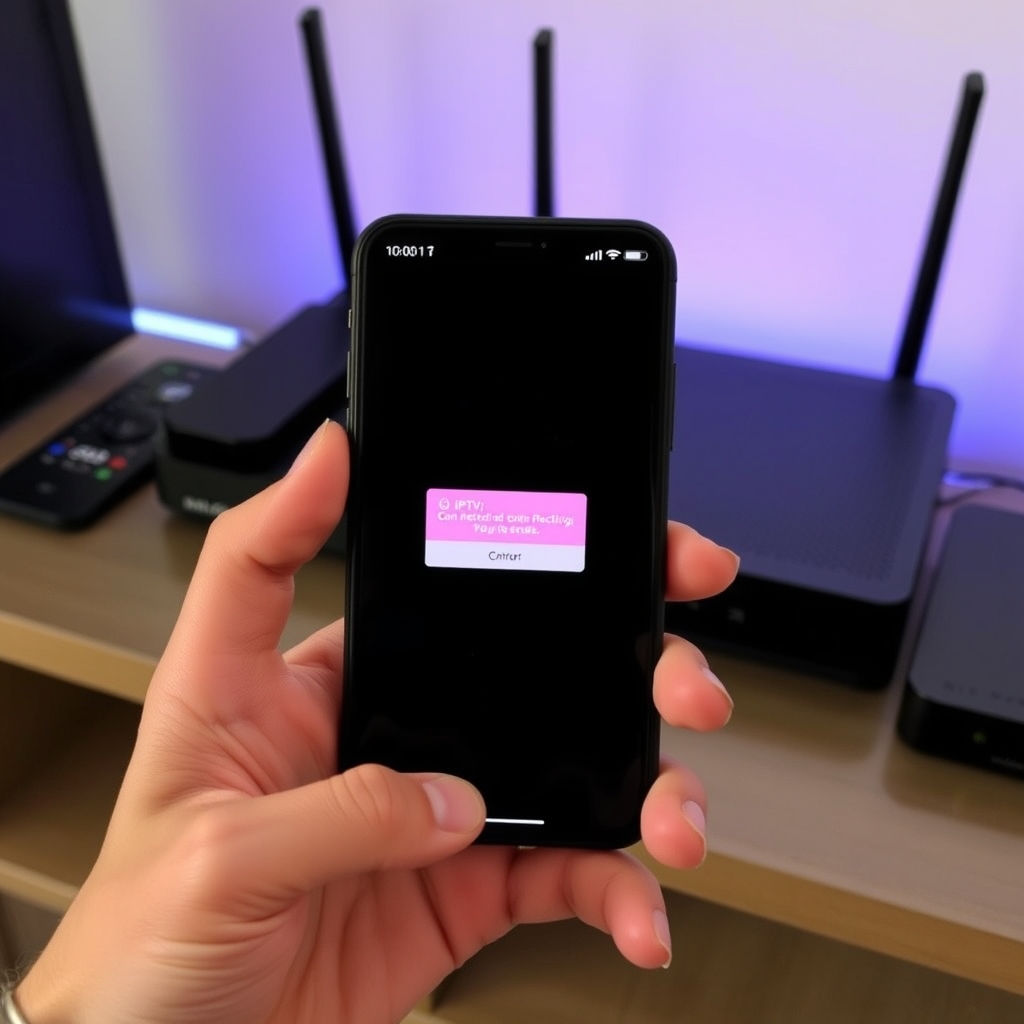 Fixing IPTV connection errors on smartphone with network equipment visible