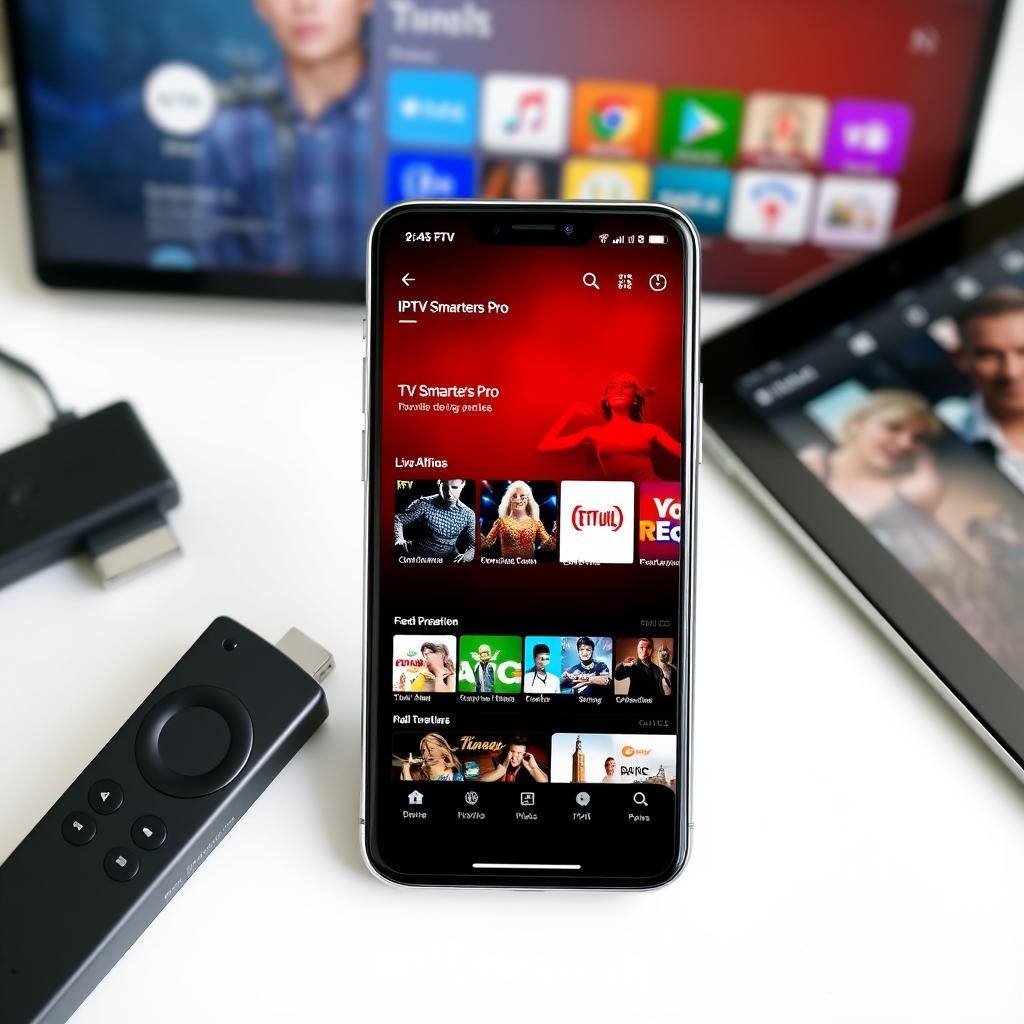 IPTV Smarters Pro interface on multiple devices showing live TV channels