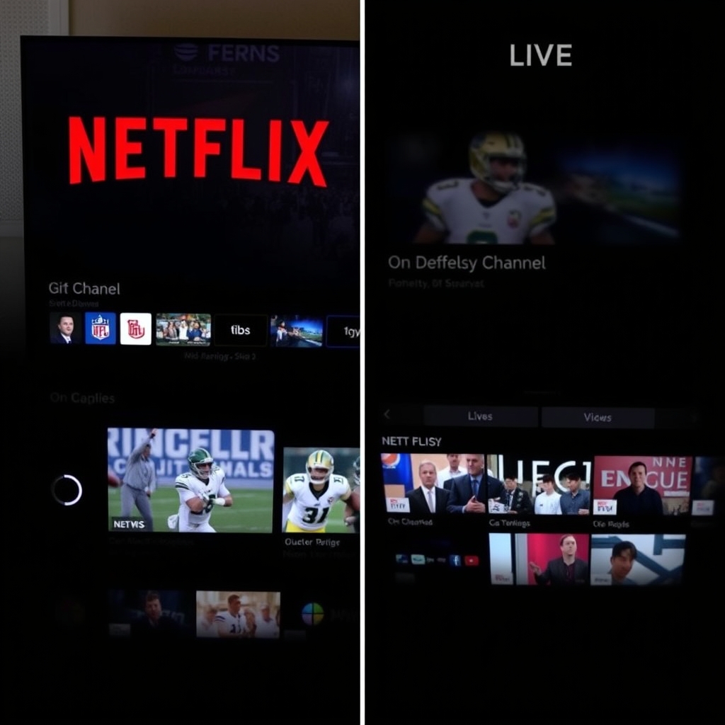 IPTV vs Netflix interface comparison showing live channels versus on-demand content