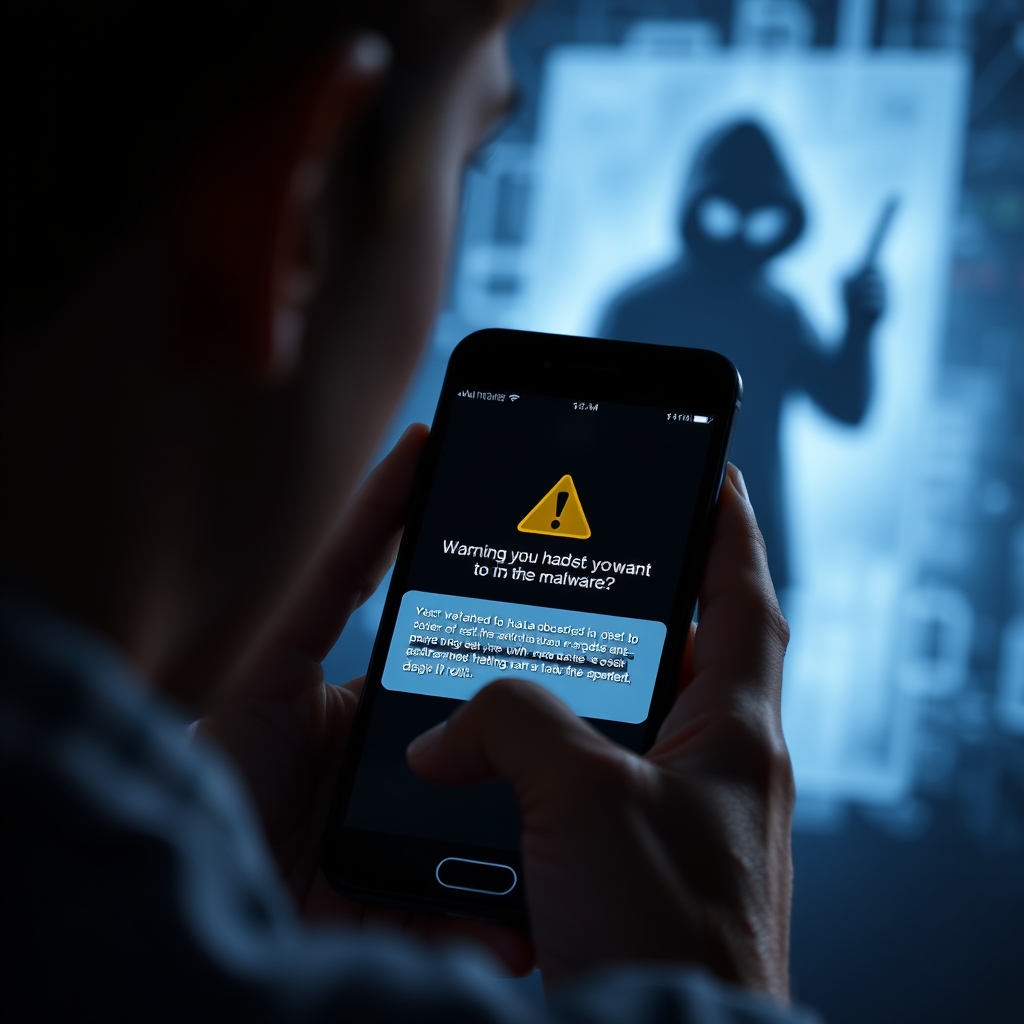 Malware risk warning on smartphone illustrating dangers of unverified IPTV