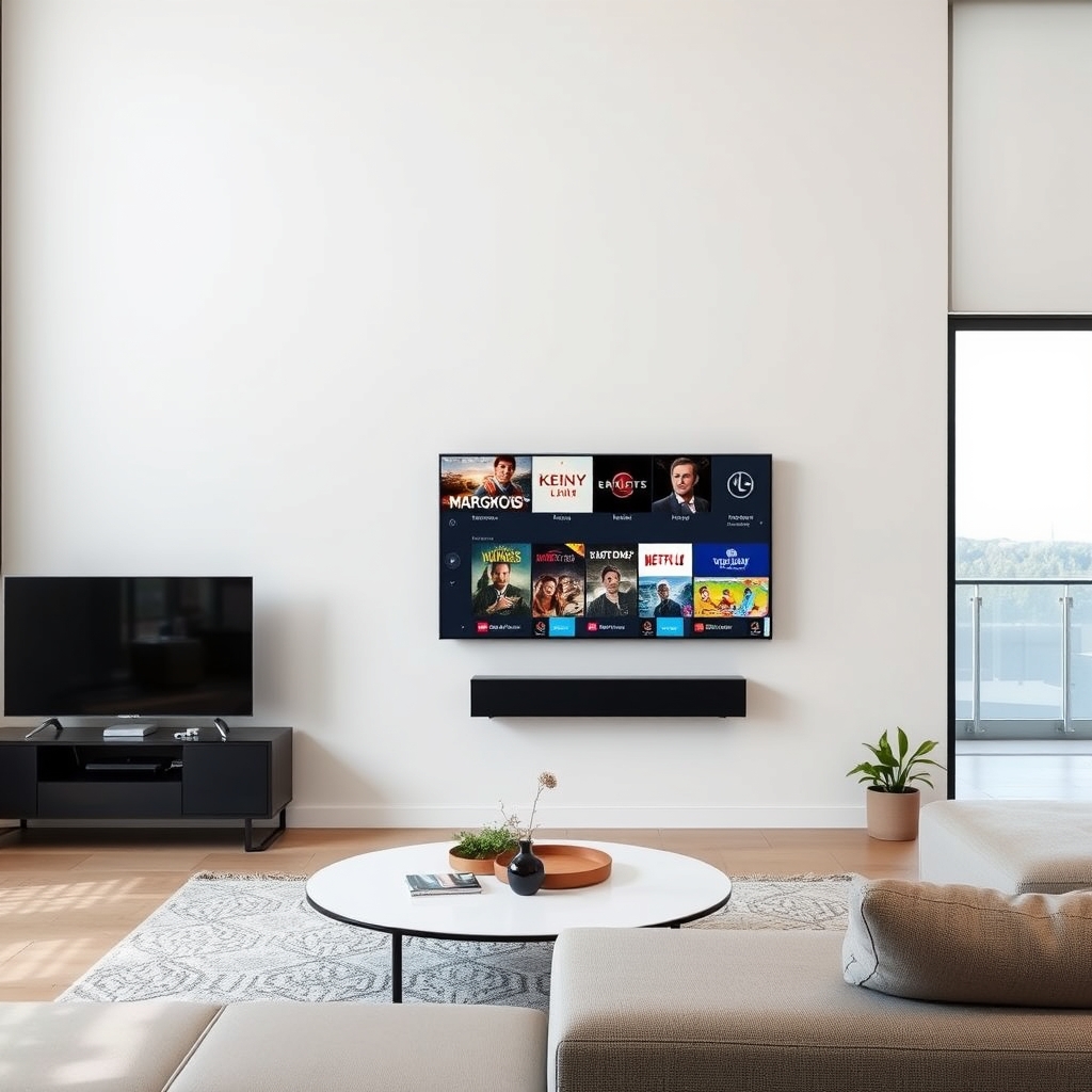 LG WebOS TV displaying IPTV interface with channel categories