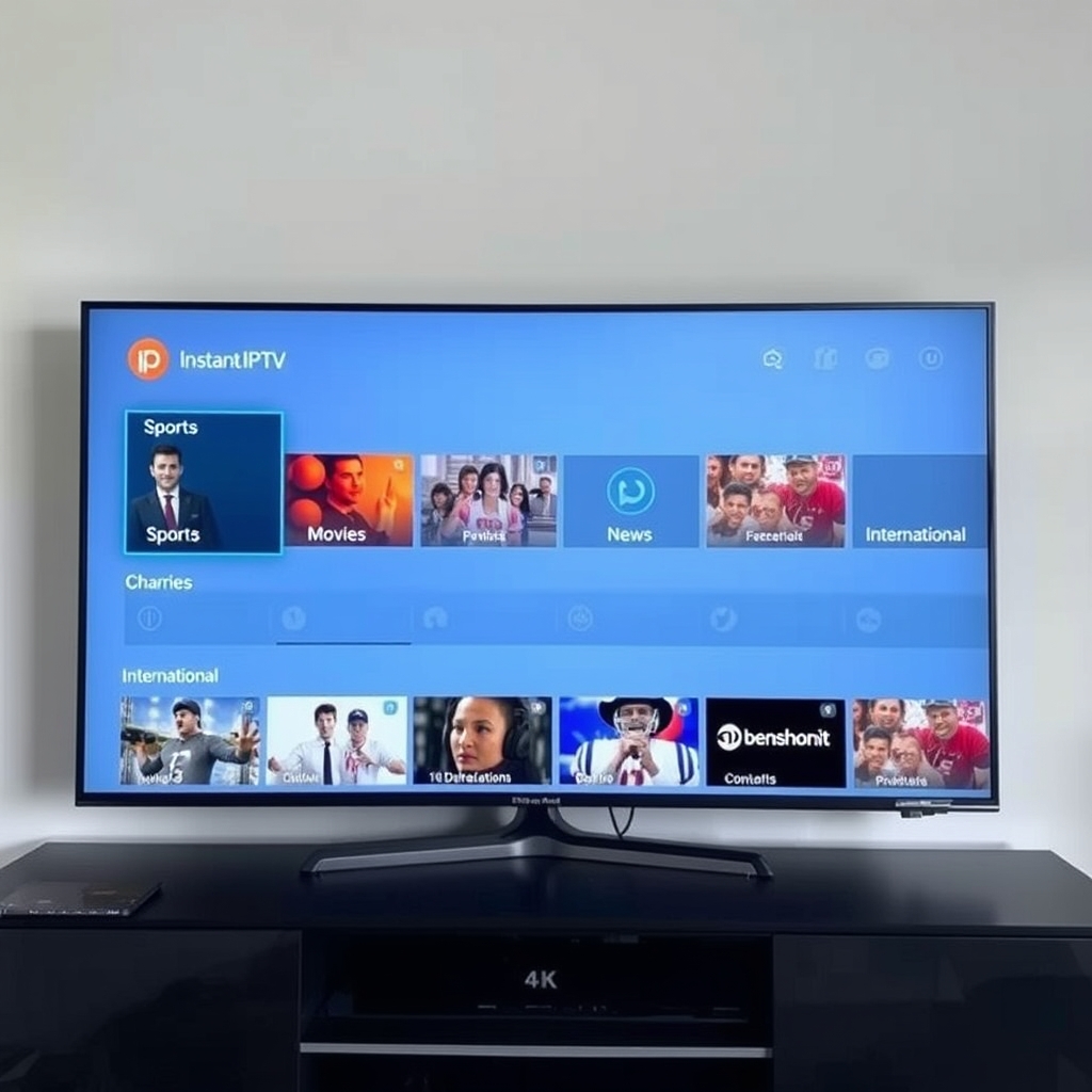 Instant IPTV Pro interface showing channel categories from our top 5 IPTV providers reviewed