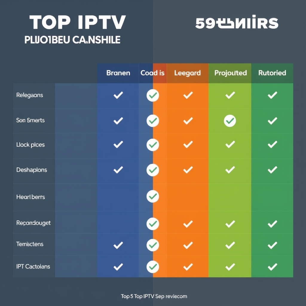 Comparison chart of top 5 IPTV providers reviewed